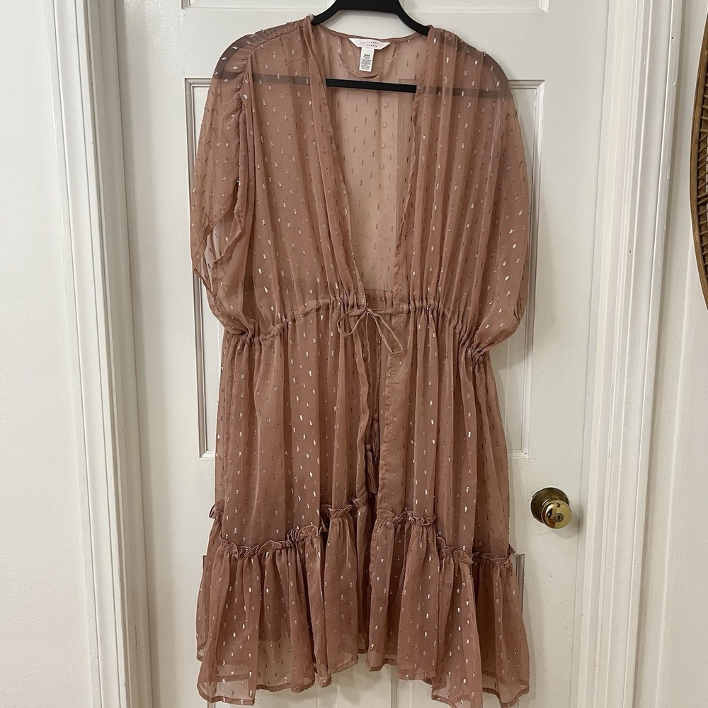 Lauren Conrad Kimono One Size Sheer Pink Long Cardigan Tie‎ Front Shimmer Fairy